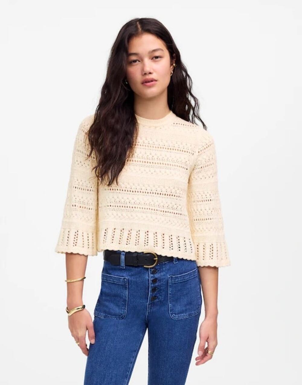 NWT Madewell Scalloped-Trim Sweater Tee In Sand Size XS